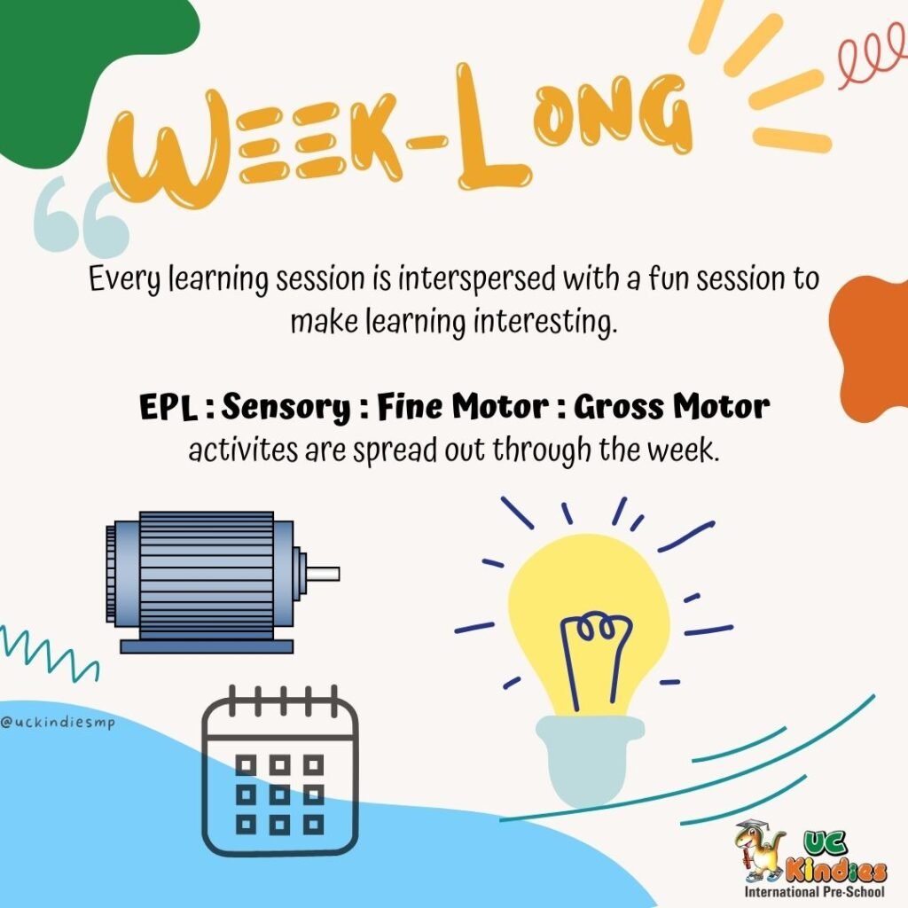 A typical Day at UC Kindies : Daily routine - Week long curriculars : activities that last week