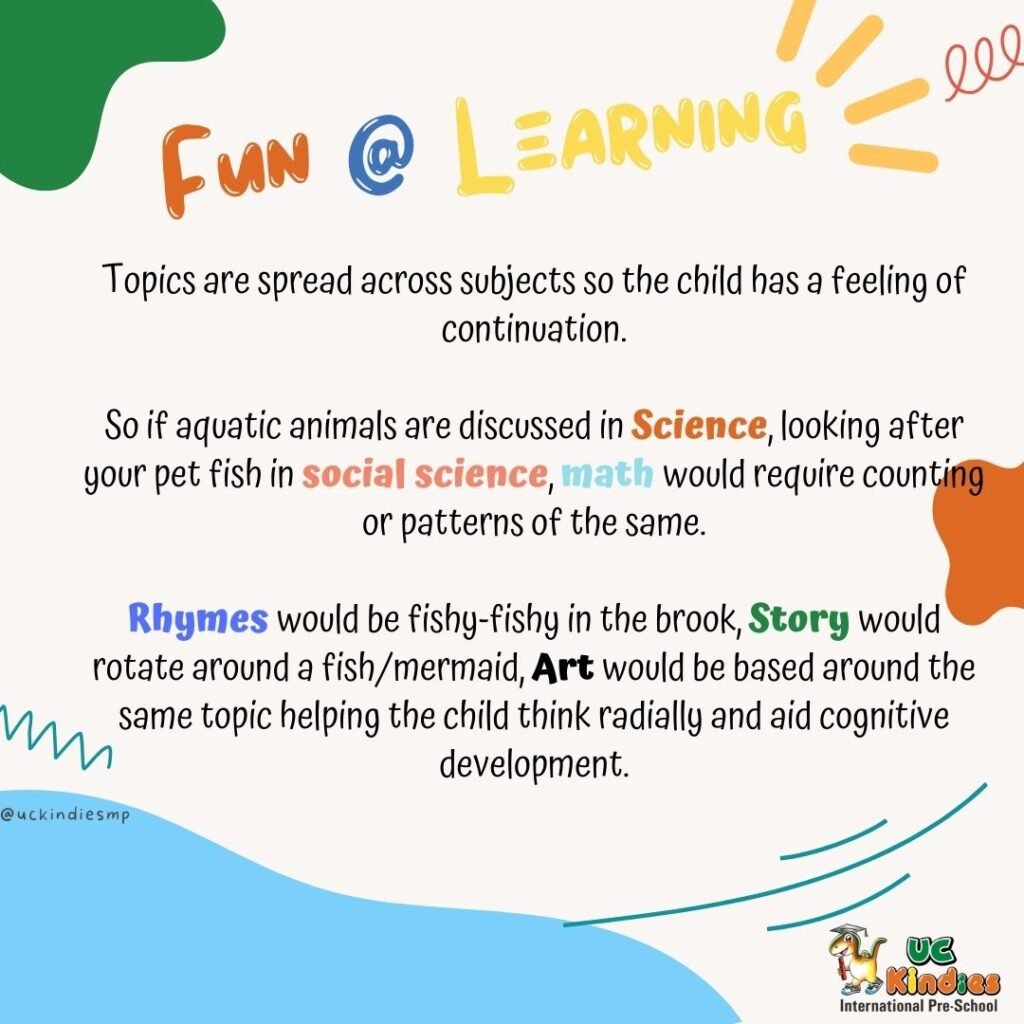 A typical Day at UC Kindies : Daily routine : Kids have fun with learning, science, social science, math, rhymes and Story telling